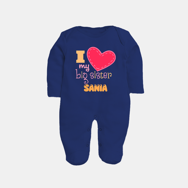 I Love My Big Sister Sleep suit | Personalized Sleep suit for Loving Big Sisters - NAVY BLUE - New Born (Chest 7.5")