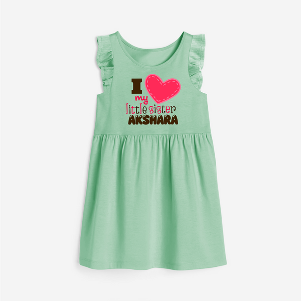 I Love My Little Sister Frock | Personalized Frock for Loving Little Sisters - MINT GREEN - 1 - 2 Years Old (Chest 22" , Full Length 22")