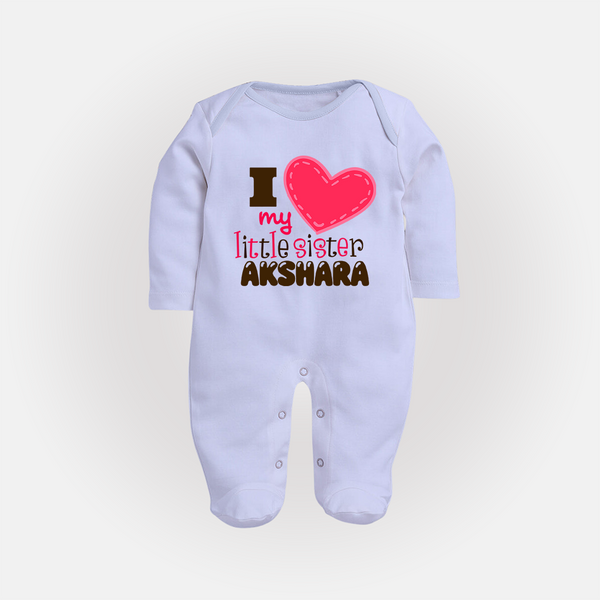 I Love My Little Sister Sleep suit | Personalized Sleep suit for Loving Little Sisters - BABY BLUE - New Born (Chest 7.5")