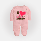 I Love My Little Sister Sleep suit | Personalized Sleep suit for Loving Little Sisters - BABY PINK - New Born (Chest 7.5")