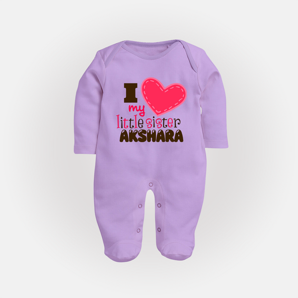 I Love My Little Sister Sleep suit | Personalized Sleep suit for Loving Little Sisters - LILAC - New Born (Chest 7.5")