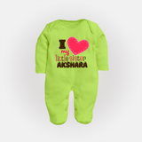 I Love My Little Sister Sleep suit | Personalized Sleep suit for Loving Little Sisters - LIME GREEN - New Born (Chest 7.5")