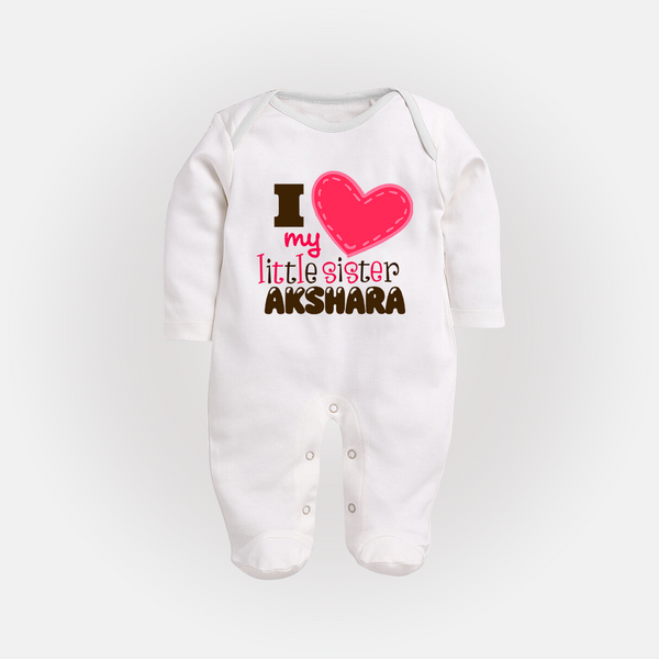 I Love My Little Sister Sleep suit | Personalized Sleep suit for Loving Little Sisters - WHITE - New Born (Chest 7.5")