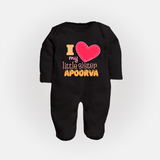 I Love My Little Sister Sleep suit | Personalized Sleep suit for Loving Little Sisters - BLACK - New Born (Chest 7.5")
