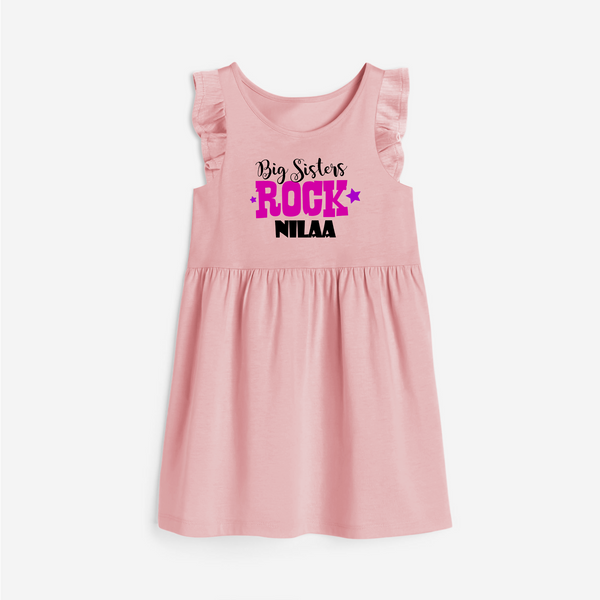 Big Sisters Rock Frock | Personalized Frock for the Cool Big Sister - BABY PINK - 1 - 2 Years Old (Chest 22" , Full Length 22")