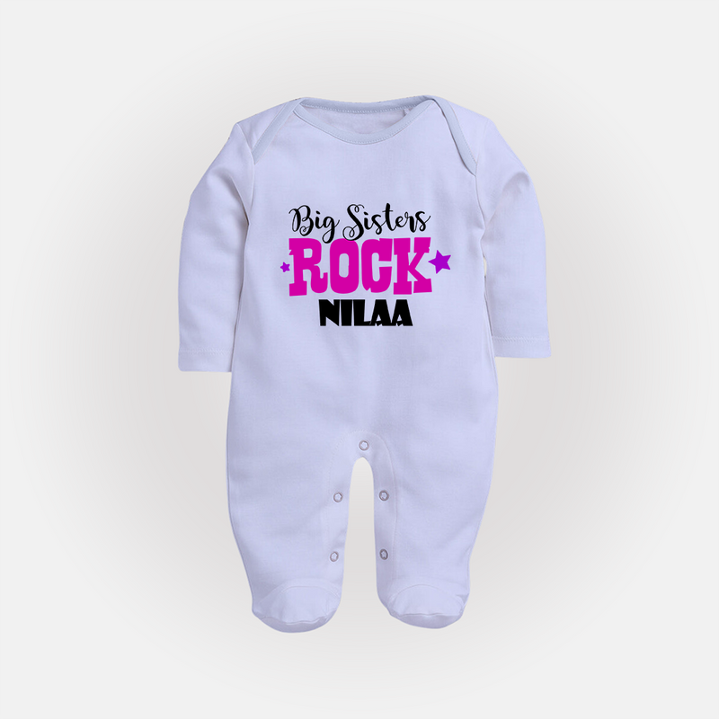 Big Sisters Rock Sleep suit | Personalized Sleep suit for the Cool Big Sister - BABY BLUE - New Born (Chest 7.5")
