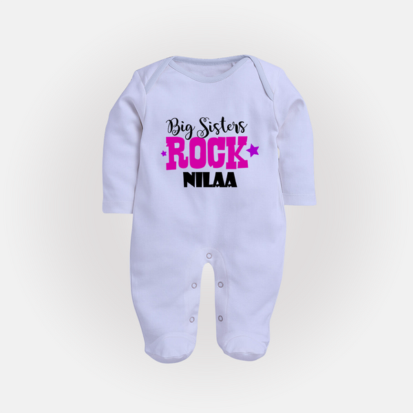 Big Sisters Rock Sleep suit | Personalized Sleep suit for the Cool Big Sister - BABY BLUE - New Born (Chest 7.5")