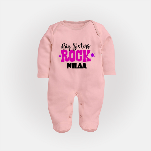 Big Sisters Rock Sleep suit | Personalized Sleep suit for the Cool Big Sister - BABY PINK - New Born (Chest 7.5")