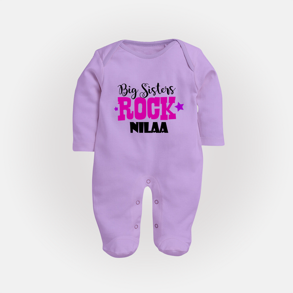 Big Sisters Rock Sleep suit | Personalized Sleep suit for the Cool Big Sister - LILAC - New Born (Chest 7.5")