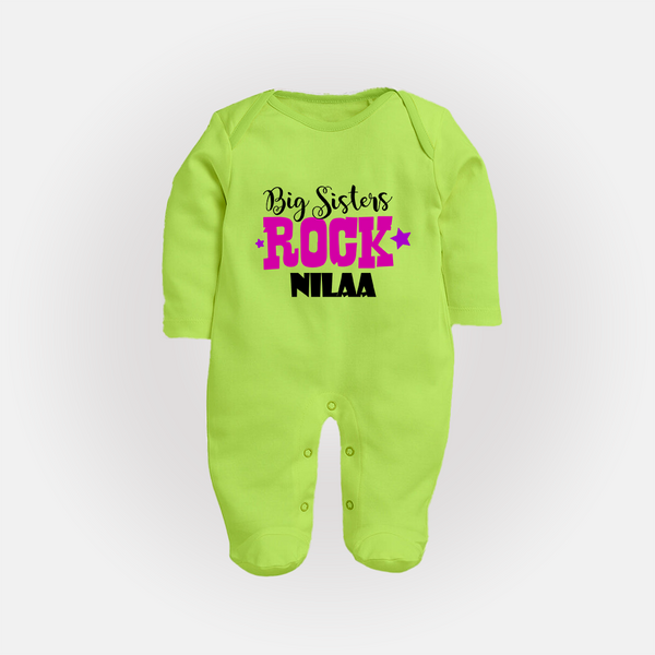 Big Sisters Rock Sleep suit | Personalized Sleep suit for the Cool Big Sister - LIME GREEN - New Born (Chest 7.5")