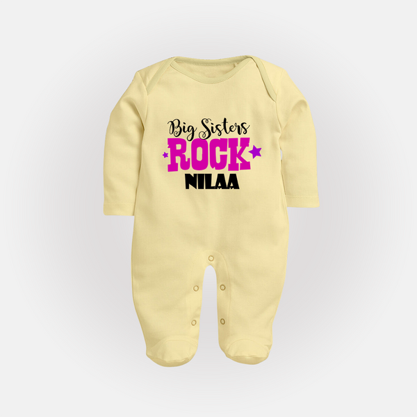 Big Sisters Rock Sleep suit | Personalized Sleep suit for the Cool Big Sister - PASTEL YELLOW - New Born (Chest 7.5")