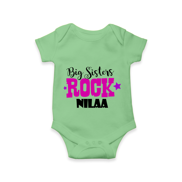 Big Sisters Rock Romper | Personalized Romper for the Cool Big Sister - GREEN - New Born (Chest 14")