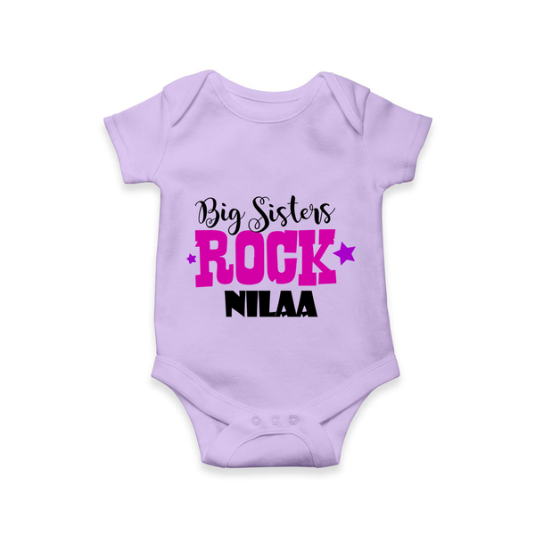 Big Sisters Rock Romper | Personalized Romper for the Cool Big Sister - LILAC - New Born (Chest 14")