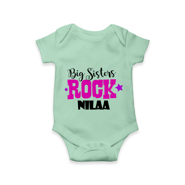 Big Sisters Rock Romper | Personalized Romper for the Cool Big Sister - MINT GREEN - New Born (Chest 14")