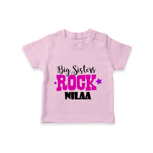 Big Sisters Rock T-shirt | Personalized T-shirt for the Cool Big Sister - BABY PINK - 0-5 Months Old (Chest 17")