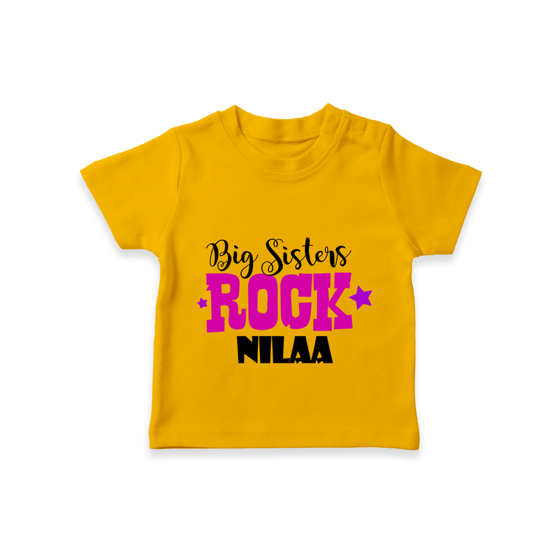 Big Sisters Rock T-shirt | Personalized T-shirt for the Cool Big Sister - CHROME YELLOW - 0-5 Months Old (Chest 17")