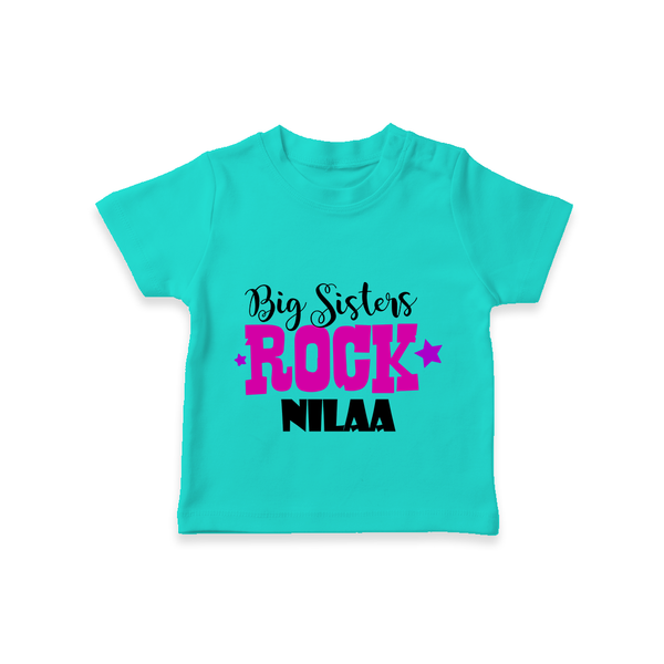 Big Sisters Rock T-shirt | Personalized T-shirt for the Cool Big Sister - TEAL - 0-5 Months Old (Chest 17")