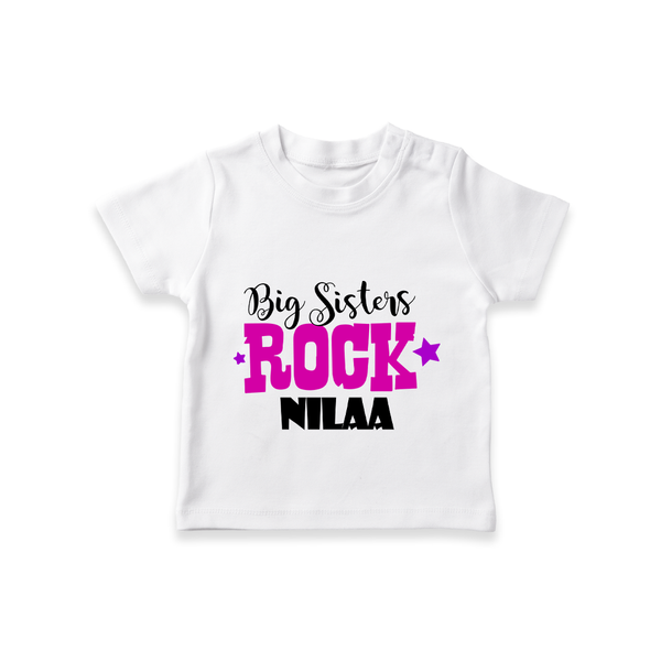 Big Sisters Rock T-shirt | Personalized T-shirt for the Cool Big Sister - WHITE - 0-5 Months Old (Chest 17")