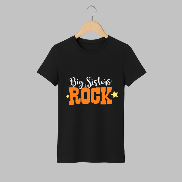 Big Sisters Rock Adult Tshirt | Personalized Adult Tshirt for the Cool Big Sister - BLACK - S (Chest 19")