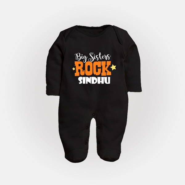 Big Sisters Rock Sleep suit | Personalized Sleep suit for the Cool Big Sister - BLACK - New Born (Chest 7.5")