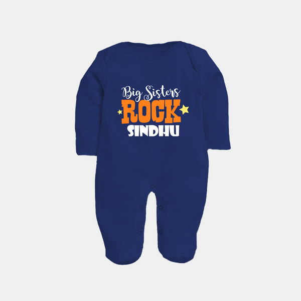 Big Sisters Rock Sleep suit | Personalized Sleep suit for the Cool Big Sister - NAVY BLUE - New Born (Chest 7.5")