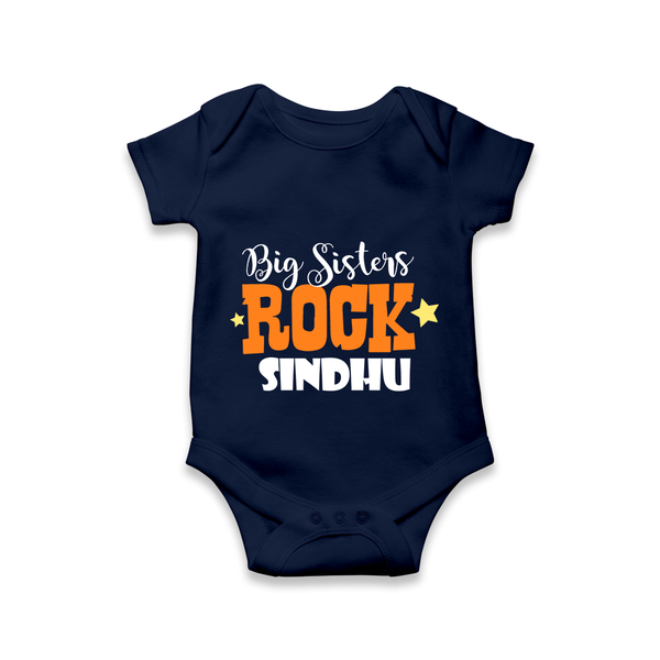 Big Sisters Rock Romper | Personalized Romper for the Cool Big Sister - NAVY BLUE - New Born (Chest 14")