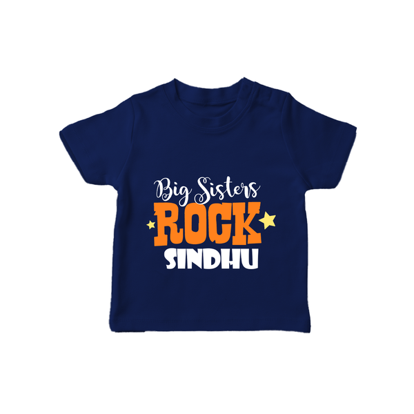 Big Sisters Rock T-shirt | Personalized T-shirt for the Cool Big Sister - NAVY BLUE - 0-5 Months Old (Chest 17")