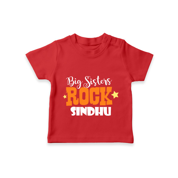 Big Sisters Rock T-shirt | Personalized T-shirt for the Cool Big Sister - RED - 0-5 Months Old (Chest 17")