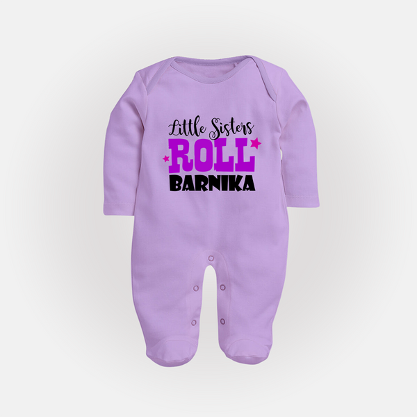 Little Sisters Roll Sleep suit | Custom Sleep suit for the Awesome Little Sister - LILAC - New Born (Chest 7.5")