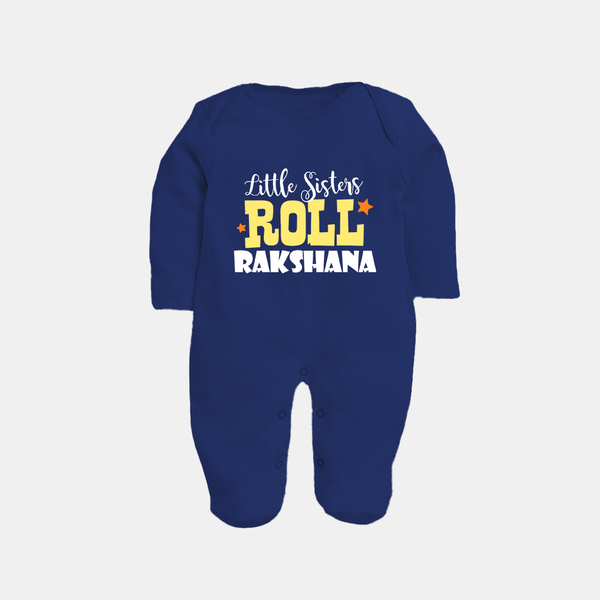 Little Sisters Roll Sleep suit | Custom Sleep suit for the Awesome Little Sister - NAVY BLUE - New Born (Chest 7.5")