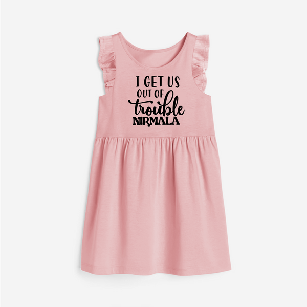 I Get Us Out Of Trouble Frock | Personalized Frock for the Mischievous One - BABY PINK - 1 - 2 Years Old (Chest 22" , Full Length 22")