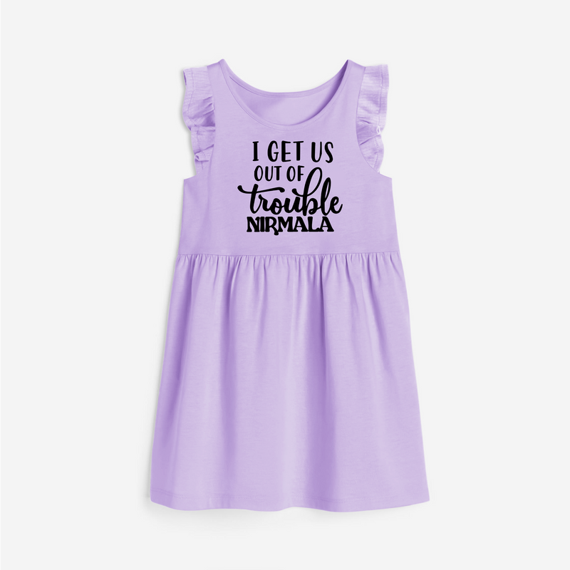 I Get Us Out Of Trouble Frock | Personalized Frock for the Mischievous One - LILAC - 1 - 2 Years Old (Chest 22" , Full Length 22")
