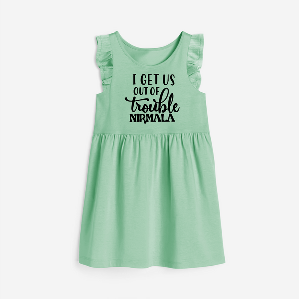 I Get Us Out Of Trouble Frock | Personalized Frock for the Mischievous One - MINT GREEN - 1 - 2 Years Old (Chest 22" , Full Length 22")
