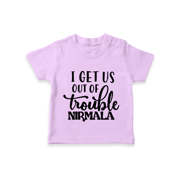 I Get Us Out Of Trouble T-shirt | Personalized T-shirt for the Mischievous One - LILAC - 0-5 Months Old (Chest 17")