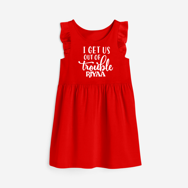 I Get Us Out Of Trouble Frock | Personalized Frock for the Mischievous One - RED - 1 - 2 Years Old (Chest 22" , Full Length 22")
