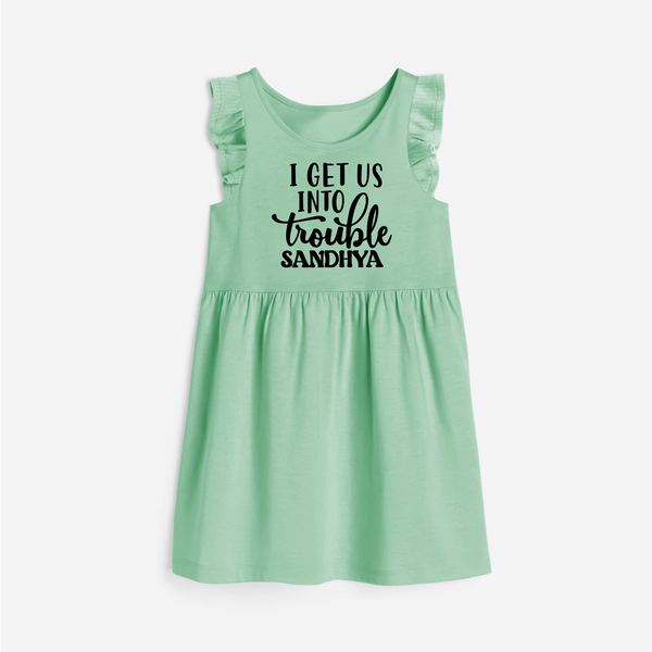 I Get Us Into Trouble Frock | Custom Frock for the Little ones - MINT GREEN - 1 - 2 Years Old (Chest 22" , Full Length 22")