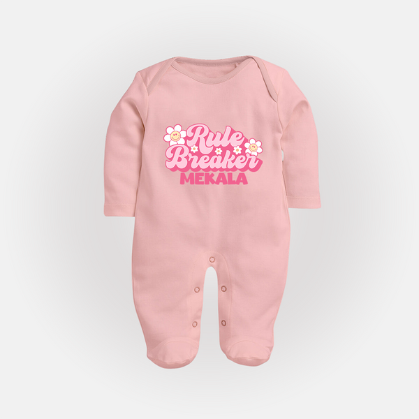 Rule Breaker Sleep suit | Personalized Sleep suit for the Little Rebel - BABY PINK - New Born (Chest 7.5")