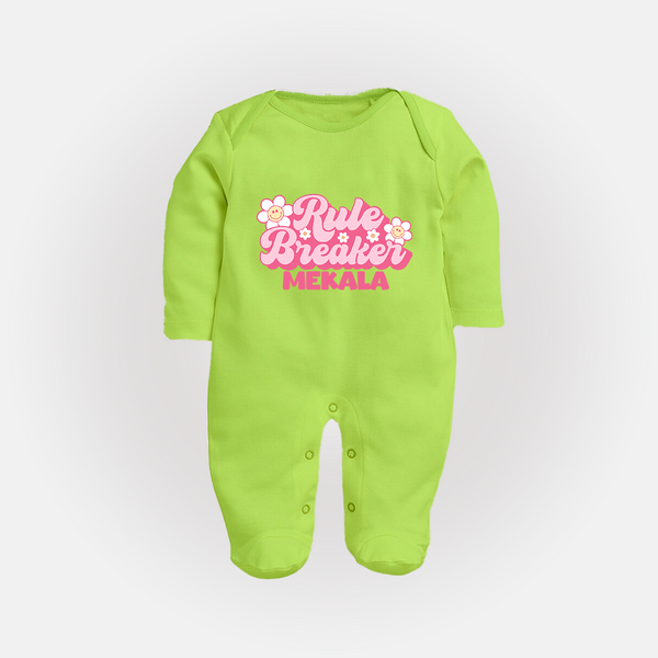 Rule Breaker Sleep suit | Personalized Sleep suit for the Little Rebel - LIME GREEN - New Born (Chest 7.5")