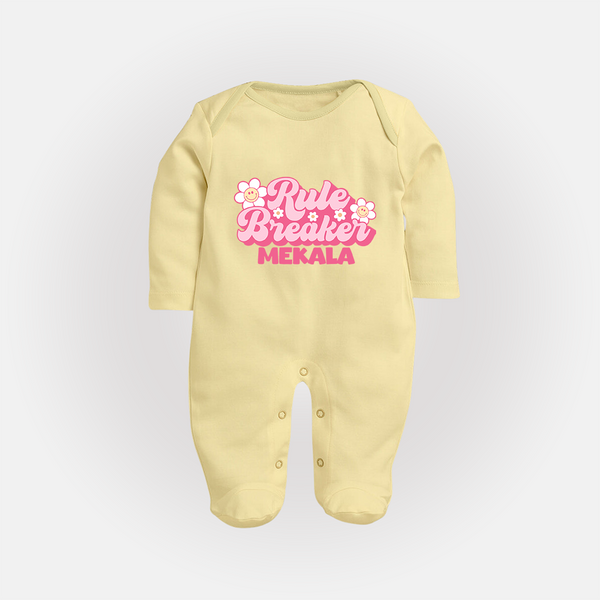 Rule Breaker Sleep suit | Personalized Sleep suit for the Little Rebel - PASTEL YELLOW - New Born (Chest 7.5")