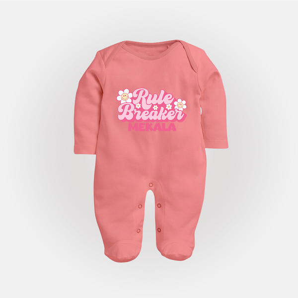 Rule Breaker Sleep suit | Personalized Sleep suit for the Little Rebel - PEACH - New Born (Chest 7.5")