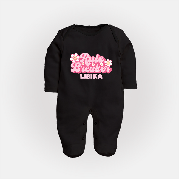 Rule Breaker Sleep suit | Personalized Sleep suit for the Little Rebel - BLACK - New Born (Chest 7.5")