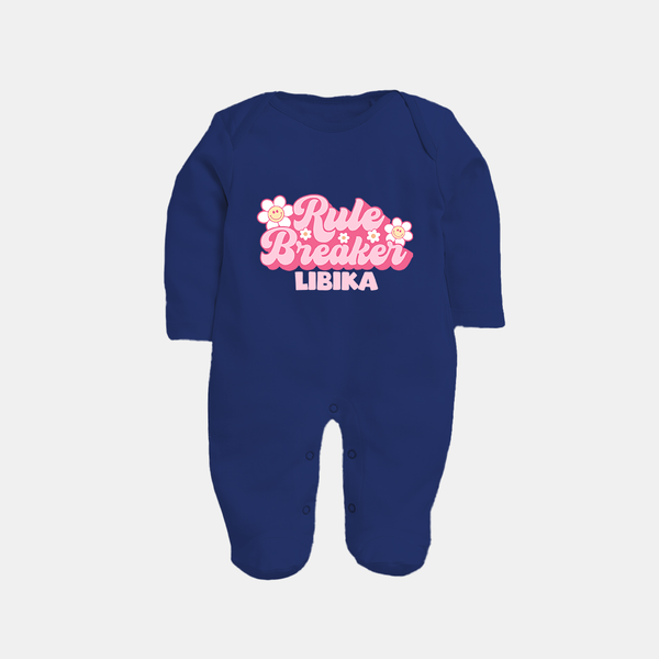 Rule Breaker Sleep suit | Personalized Sleep suit for the Little Rebel - NAVY BLUE - New Born (Chest 7.5")