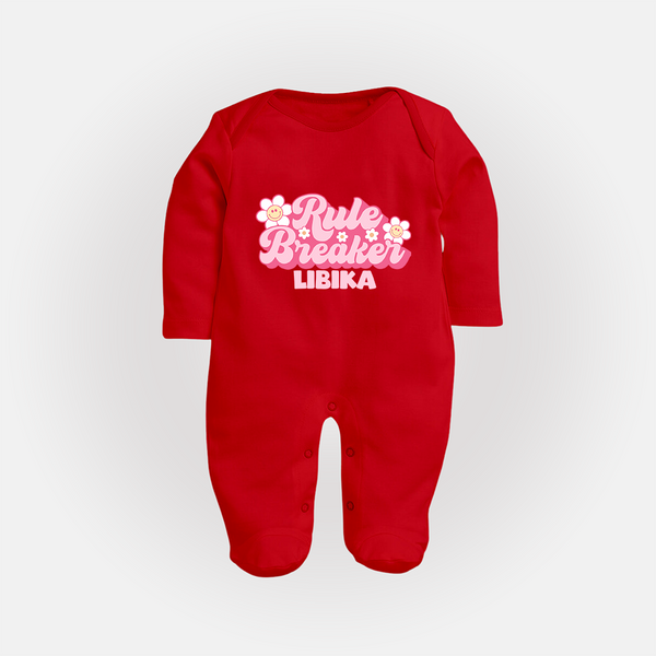 Rule Breaker Sleep suit | Personalized Sleep suit for the Little Rebel - RED - New Born (Chest 7.5")