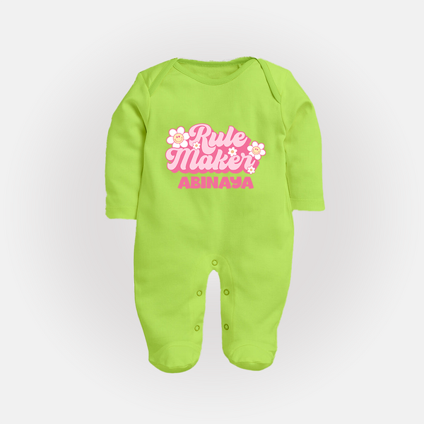 Rule Maker Sleep suit | Custom Sleep suit for the Bold and Brave - LIME GREEN - New Born (Chest 7.5")