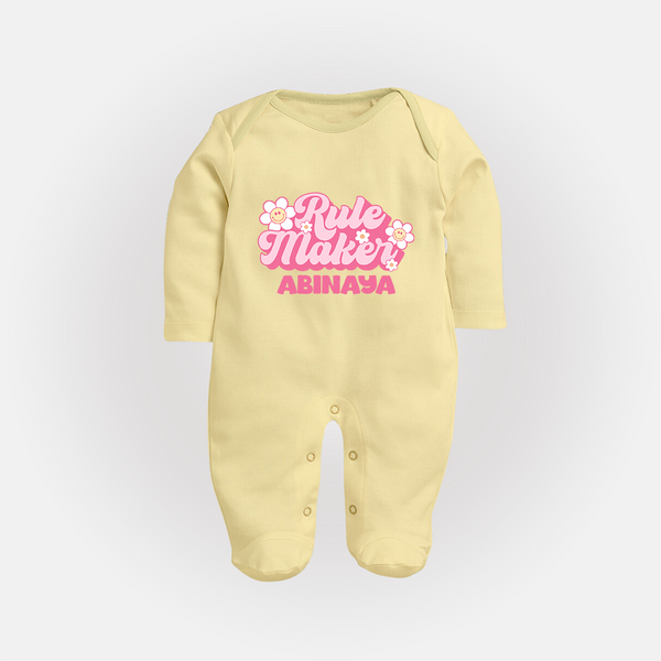 Rule Maker Sleep suit | Custom Sleep suit for the Bold and Brave - PASTEL YELLOW - New Born (Chest 7.5")