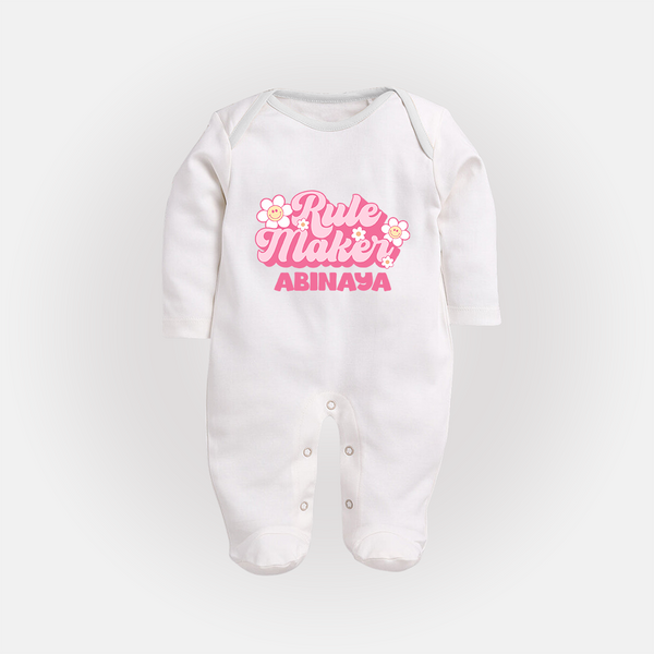 Rule Maker Sleep suit | Custom Sleep suit for the Bold and Brave - WHITE - New Born (Chest 7.5")