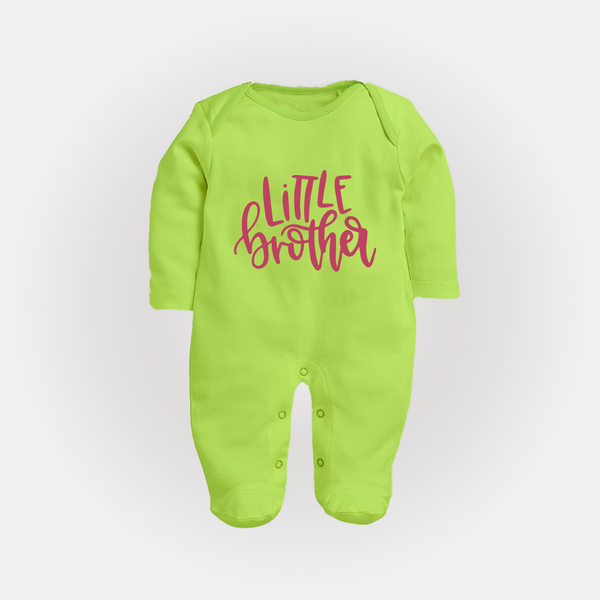 Little Brother Sleep suit | Personalized Sleep suit for Your Little Brother - LIME GREEN - New Born (Chest 7.5")