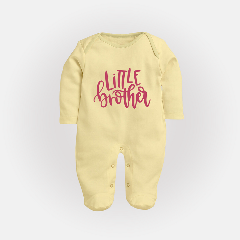 Little Brother Sleep suit | Personalized Sleep suit for Your Little Brother - PASTEL YELLOW - New Born (Chest 7.5")