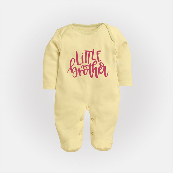 Little Brother Sleep suit | Personalized Sleep suit for Your Little Brother - PASTEL YELLOW - New Born (Chest 7.5")