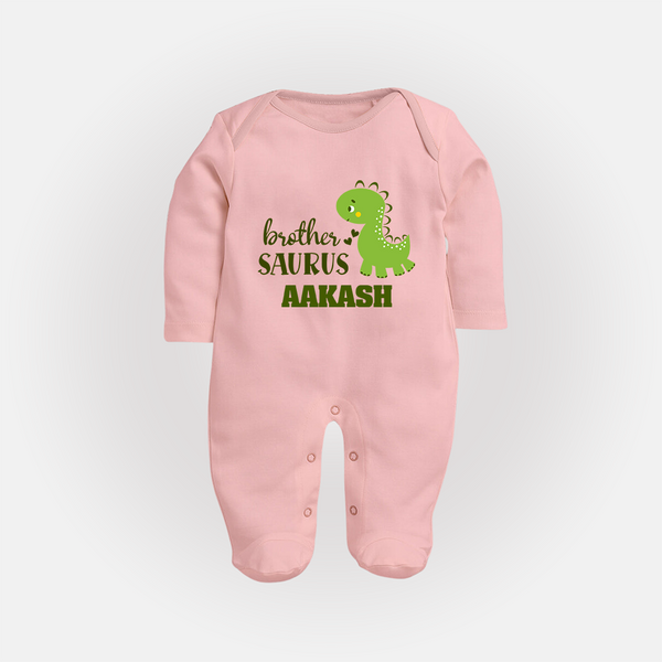 Brother-Saurus Sleep suit | Personalized Sleep suit for the Big Brother - BABY PINK - New Born (Chest 7.5")